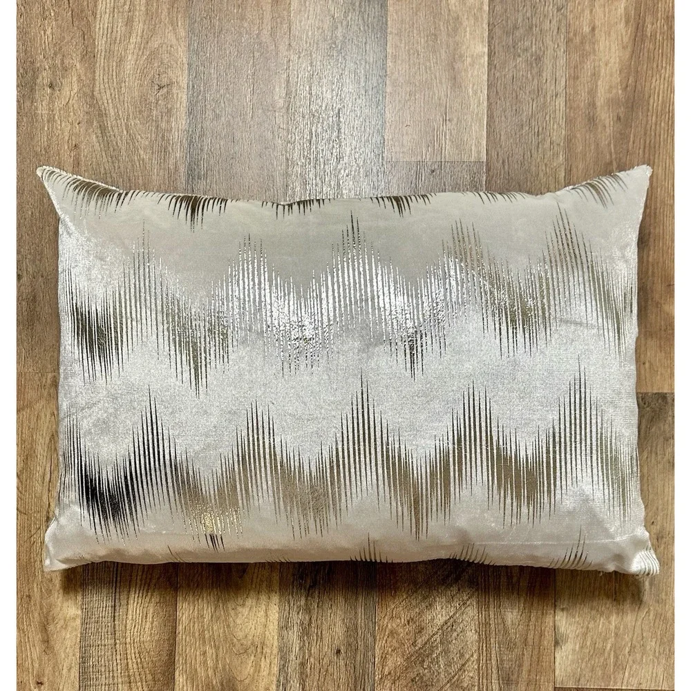 Caldeira Modern Silver Metallic Foil Accent Throw Pillow 24x16 Velvet Feather